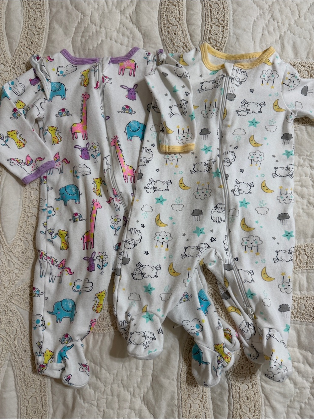 2 wonder nation White Footed One-Piece Baby Pajamas with Yellow & Purple Trim